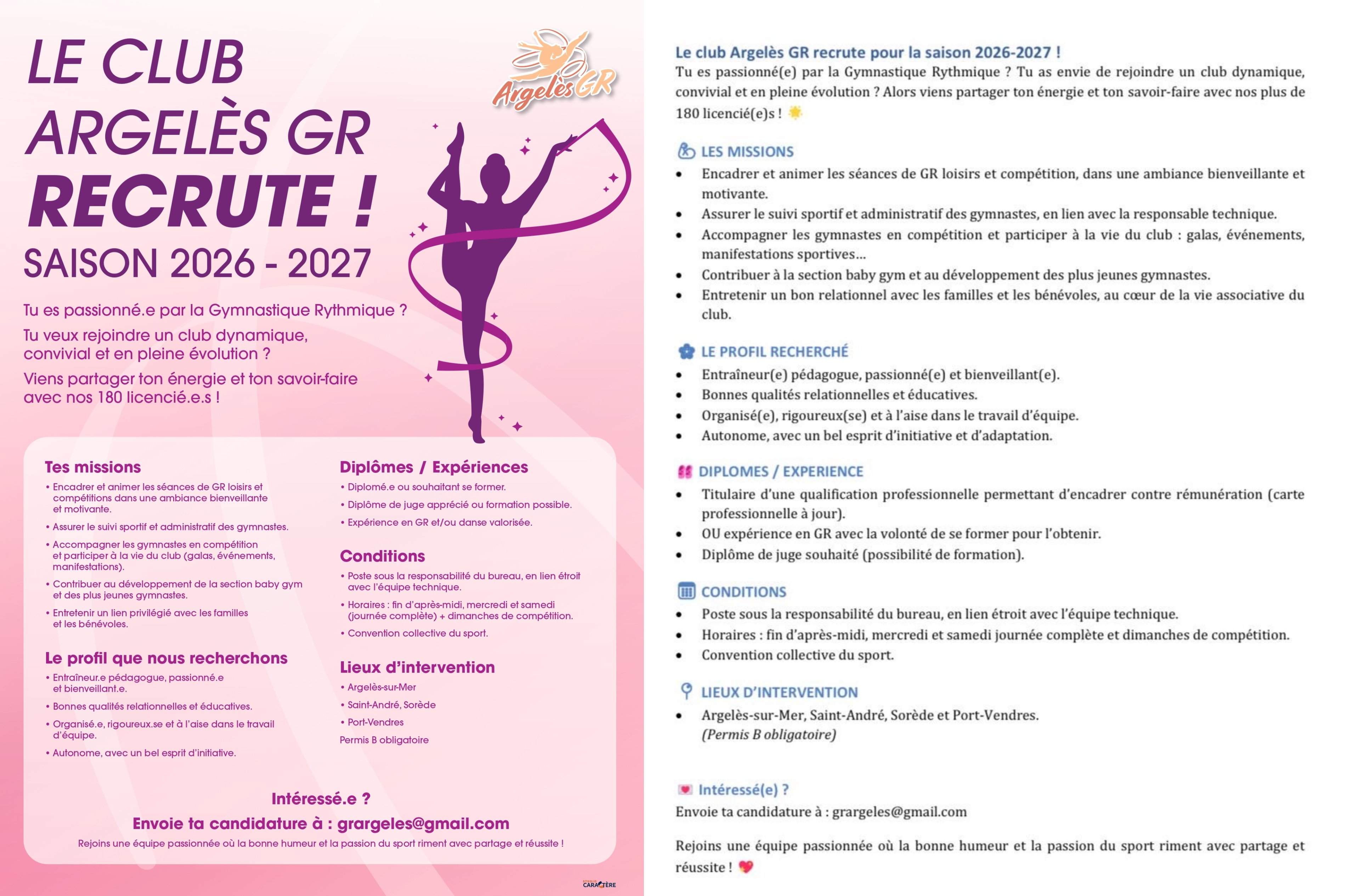 ARGELES GR (66) RECHERCHE UN ENTRAINEUR GR