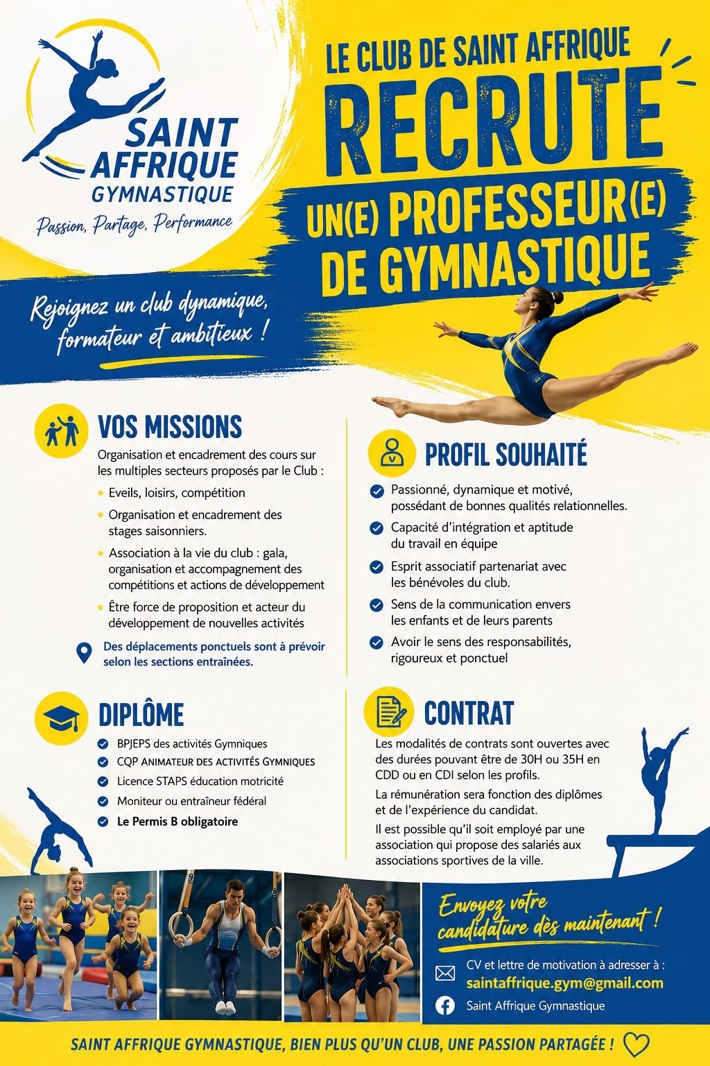Recrutement entraineur salarié pour club de gym associatif