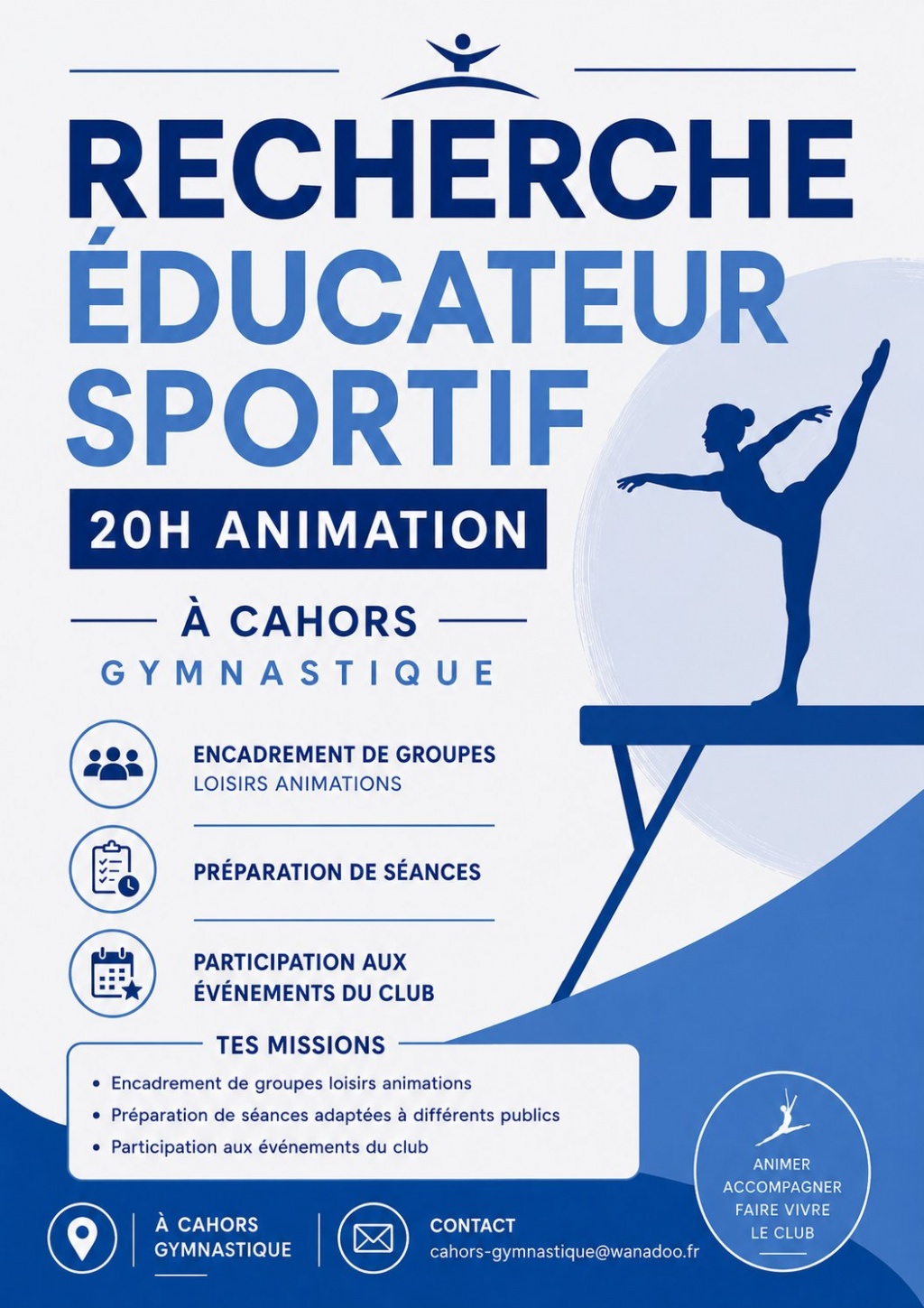 Recherche éducateur sportif en temps partiel sur de l'animation 