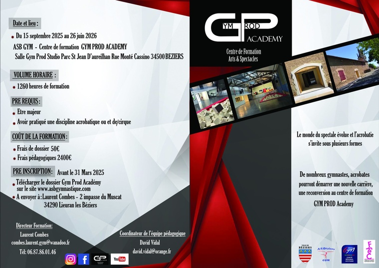 CENTRE DE FORMATION DES ARTS & SPECTACLES GYM PROD ACADEMY - Inscriptions 2025-2026 CENTRE DE FORMATION DES ARTS & SPECTACLES GYM PROD ACADEMY - Inscriptions 2025-2026