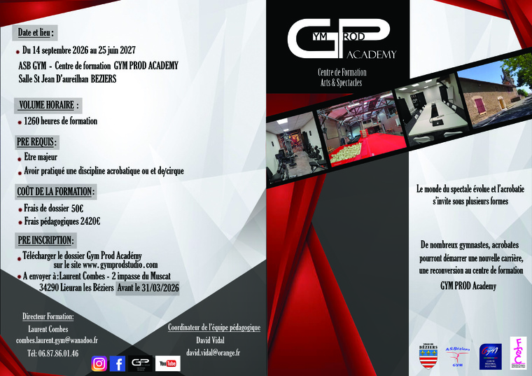 CENTRE DE FORMATION DES ARTS & SPECTACLES GYM PROD ACADEMY - Inscriptions 2026-2027 CENTRE DE FORMATION DES ARTS & SPECTACLES GYM PROD ACADEMY - Inscriptions 2026-2027