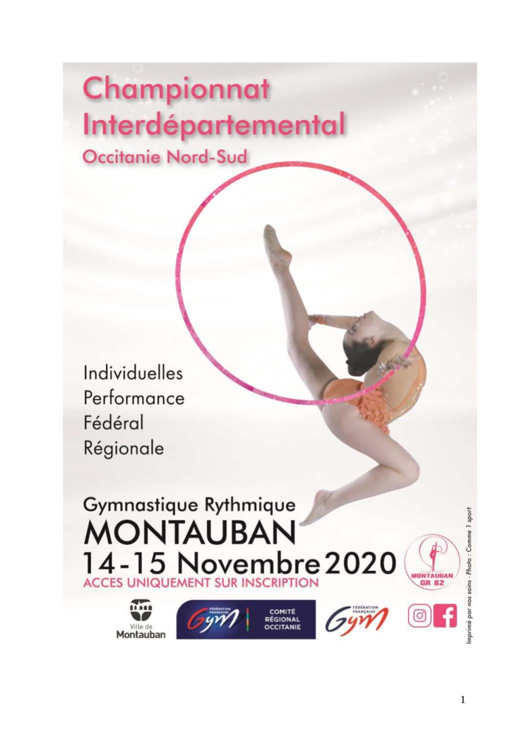 GR - Championnat Interdépartemental Nord/Sud DES INDIVIDUELLES Performance Fédérale et Régionale les 14 et 15 Novembre 2020 à Montauban