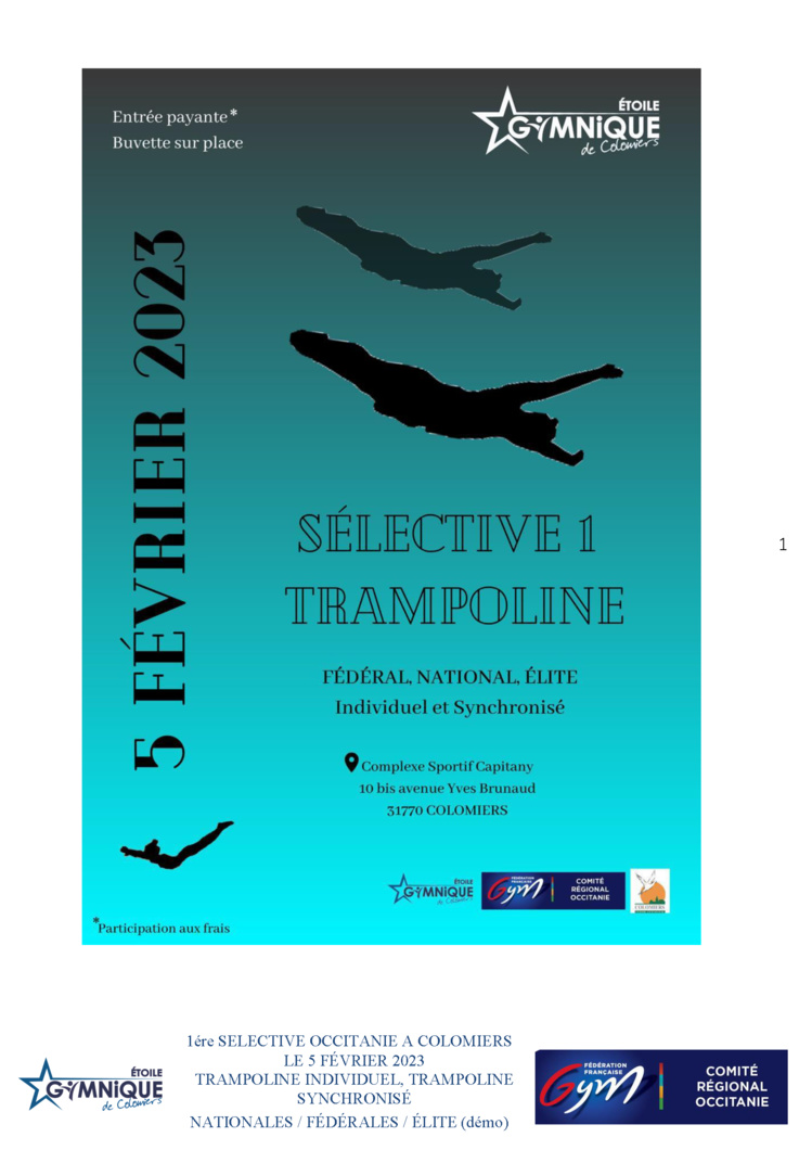 TR - Compétition Régionale 1ére sélective Fédérale, Nationale et Elite le 05 Février 2023 à COLOMIERS