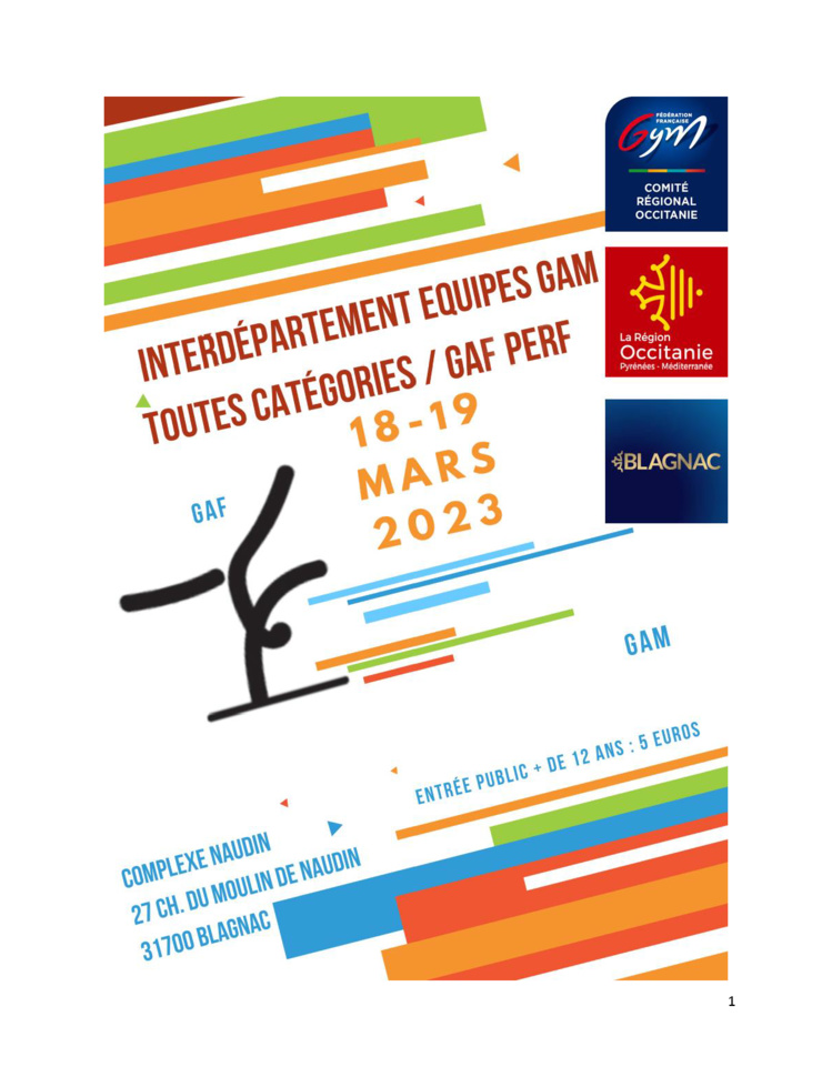 GAM - COMPÉTITION INTERDÉPARTEMENTALE N/S EQUIPES PERFORMANCES ET FÉDÉRALES LE 18 MARS 2023 À BLAGNAC