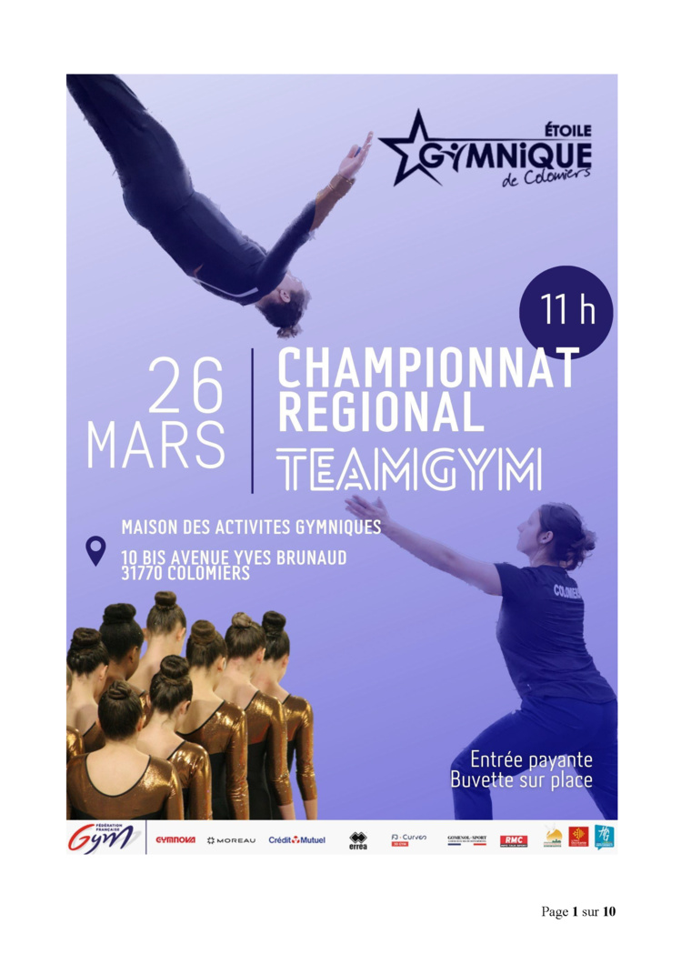 TeamGym - CHAMPIONNAT TOUTES CATéGORIES le Dimanche 26 Mars 2023 à COLOMIERS