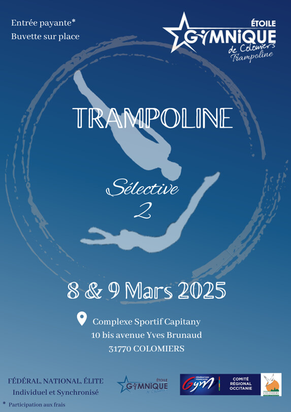 TR - 2éme sélective Fédérale, Nationale et Elite des 08 et 09 mars 2025 à Colomiers TR - 2éme sélective Fédérale, Nationale et Elite des 08 et 09 mars 2025 à Colomiers