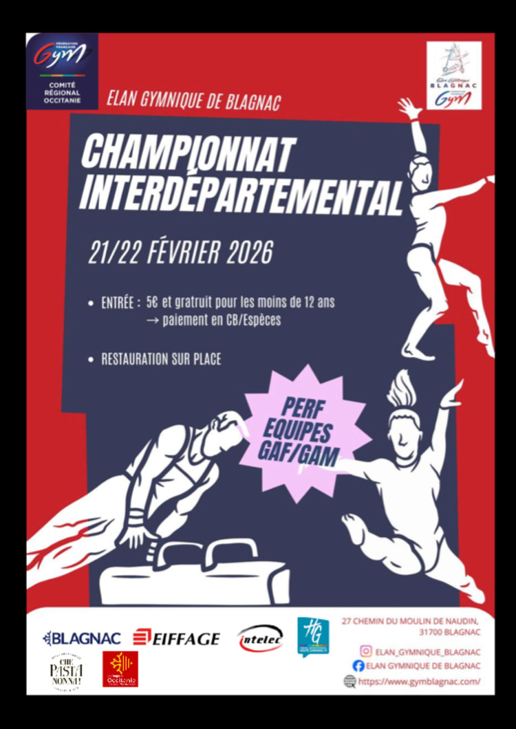 GAF - INTERDÉPARTEMENTALE NORD/SUD EQUIPE PERFORMANCE + INDIV PERFORMANCE RÉGIONALES 7-8 ET 9 ANS LE 21 ET 22 FÉVRIER 2026 À BLAGNAC