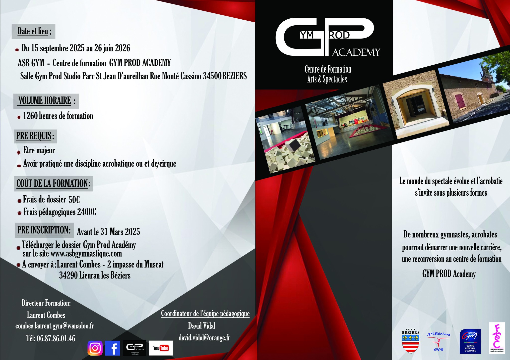 CENTRE DE FORMATION DES ARTS & SPECTACLES GYM PROD ACADEMY - Inscriptions 2025-2026
