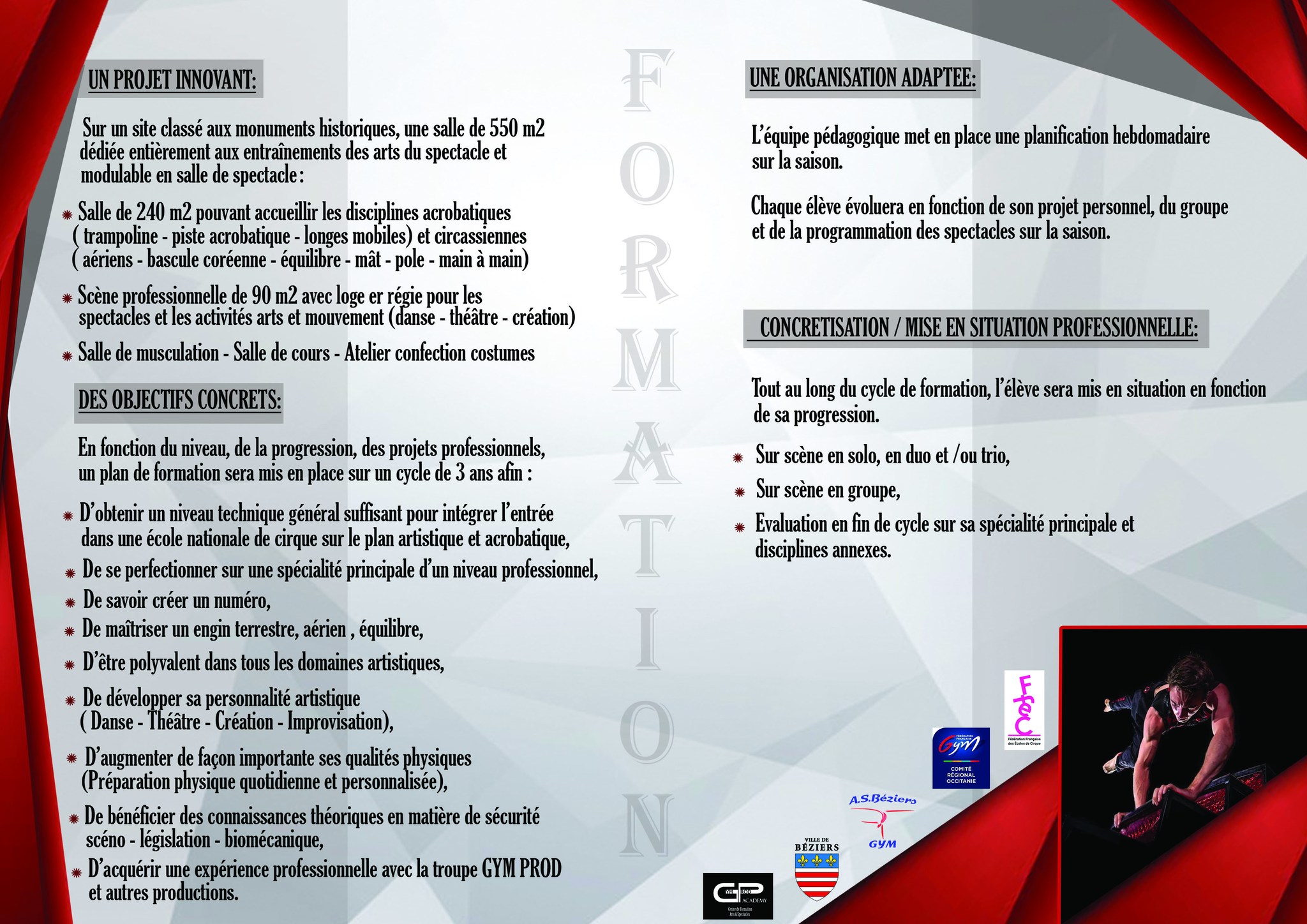 CENTRE DE FORMATION DES ARTS & SPECTACLES GYM PROD ACADEMY - Inscriptions 2024-2025