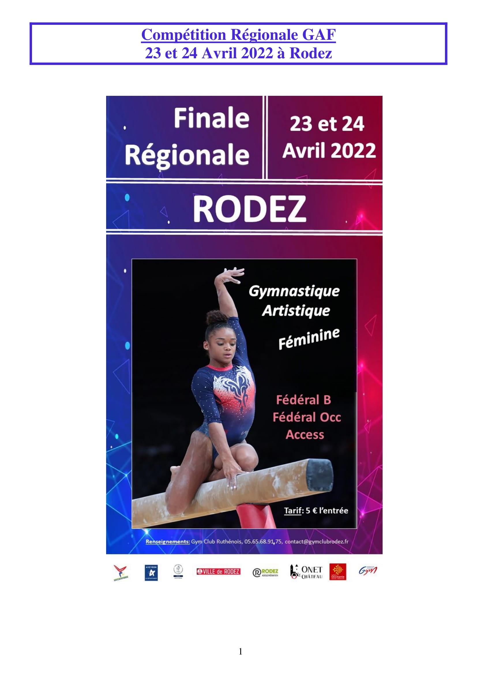 GAF - Rodez - 23 et 24 avril - Finale régionale - Fed B et Fed Oc