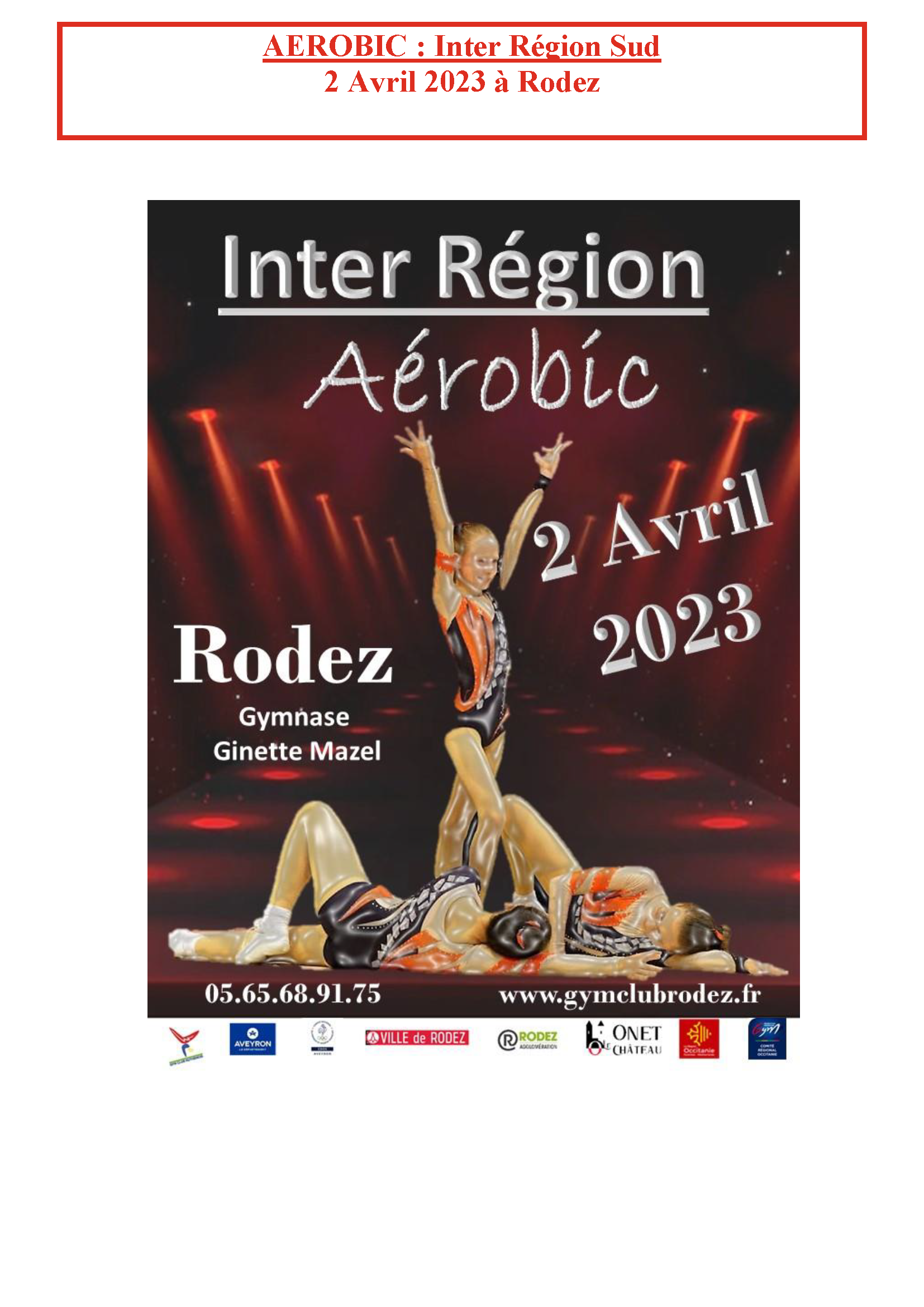 AER - CHAMPIONNAT Inter-Régional TOUTES Catégories LE 02 AVRIL 2023 à RODEZ