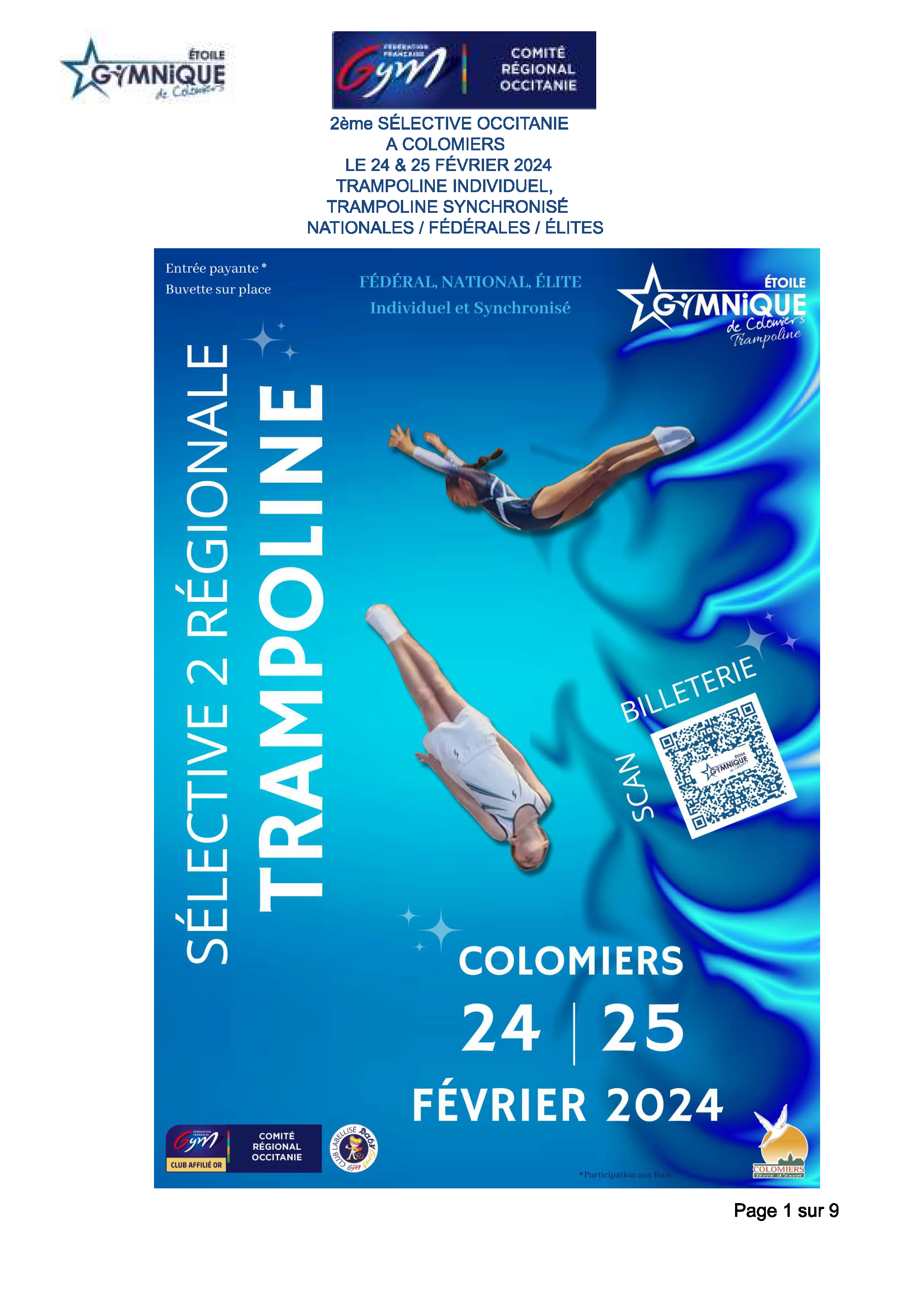 TR - COMPÉTITION RÉGIONALE 2ÉME SÉLECTIVE NATIONALE ET ELITE 24 ET 25 FÉVRIER 2024 À COLOMIERS