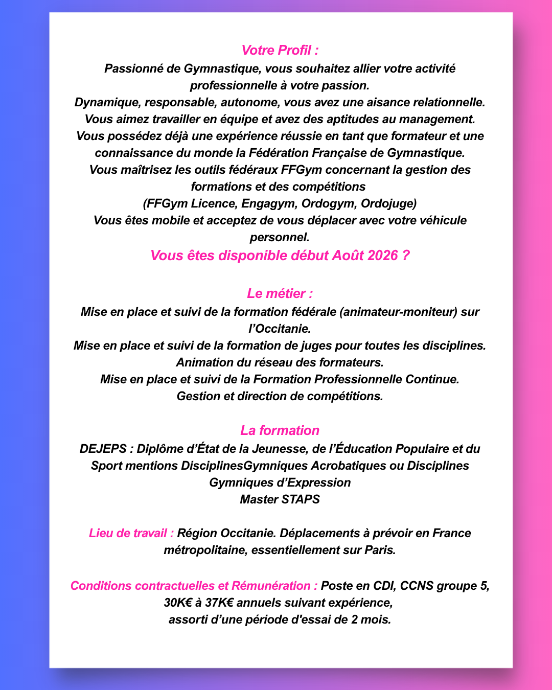 LE COMITE OCCITANIE RECRUTE